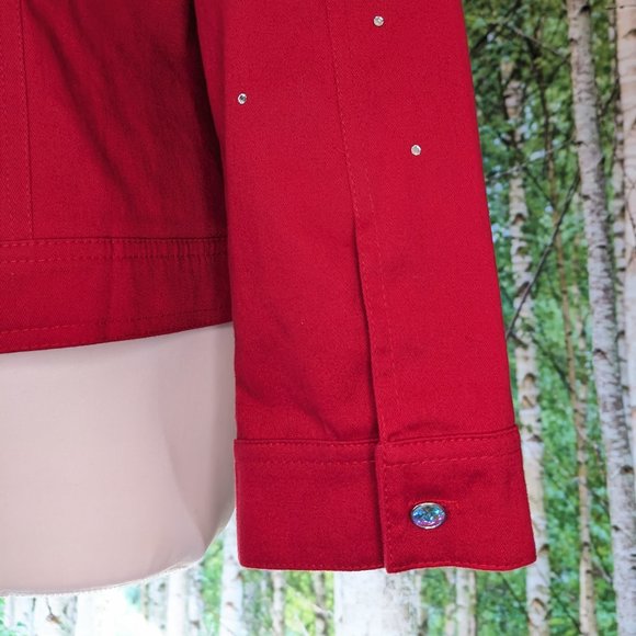 3/$15 Vintage 80s Red Jacket w Crystal Buttons, Rhinestones, & Shoulder Pads - Picture 9 of 10